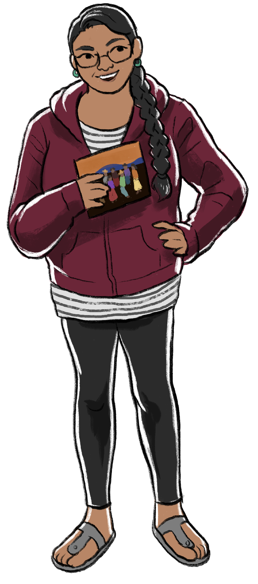 Illustration of Erika holding a book