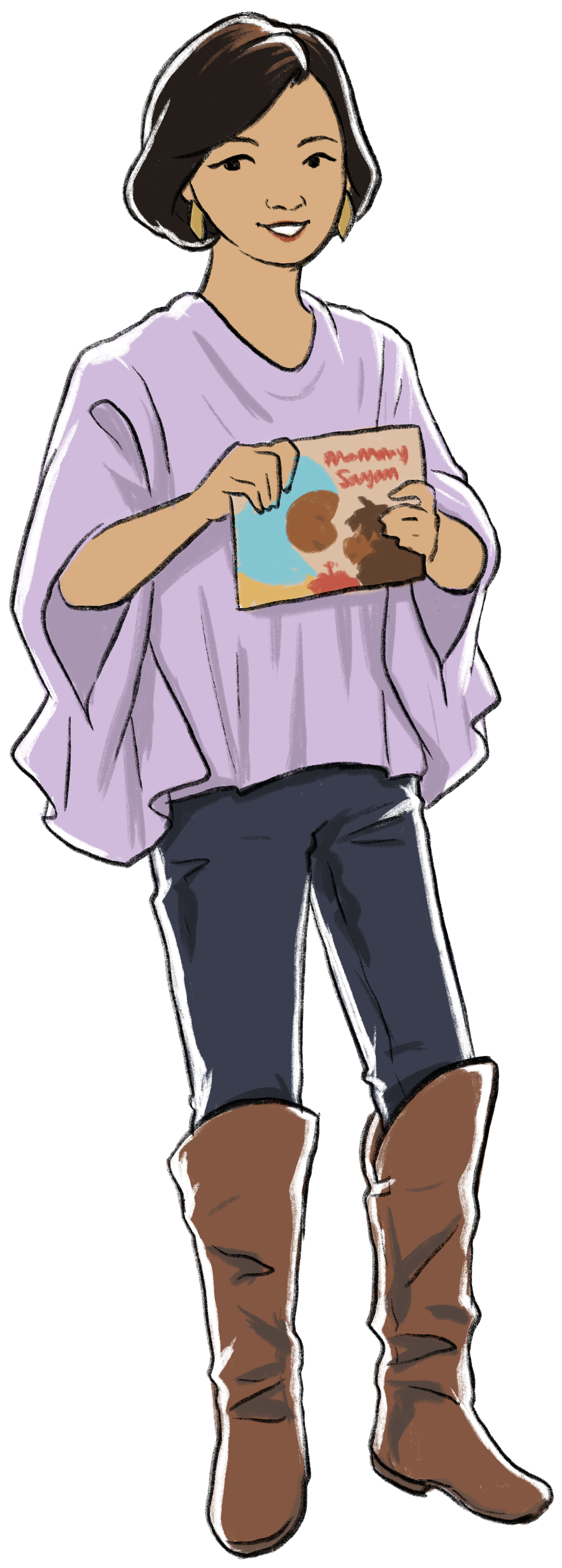Illustration of Shuli holding a book
