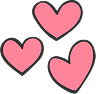 Three pink hearts on a white background
