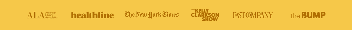 Logos of various media outlets on a yellow background